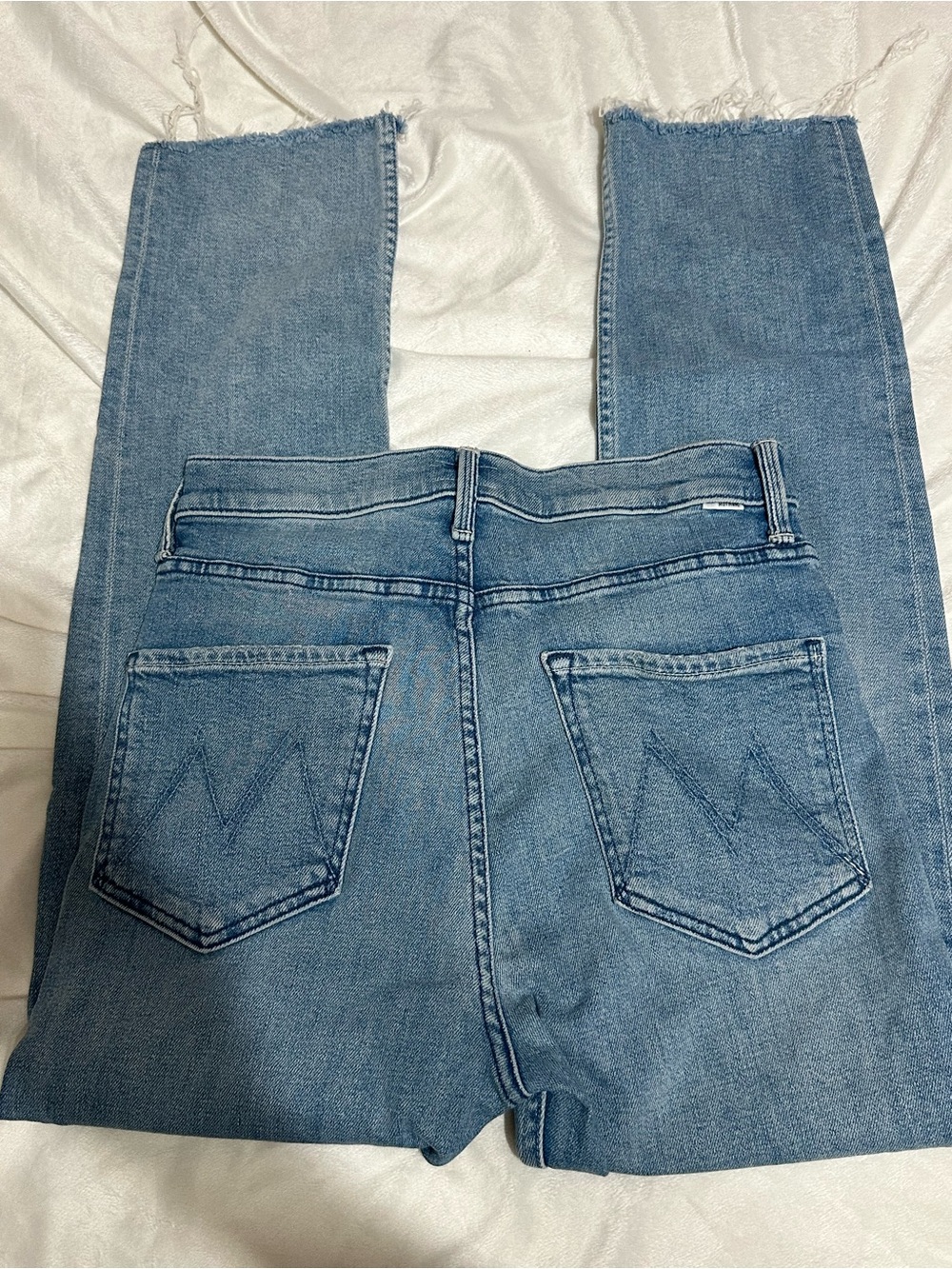MOTHER Light Blue High-Waisted Ankle Fray Jeans